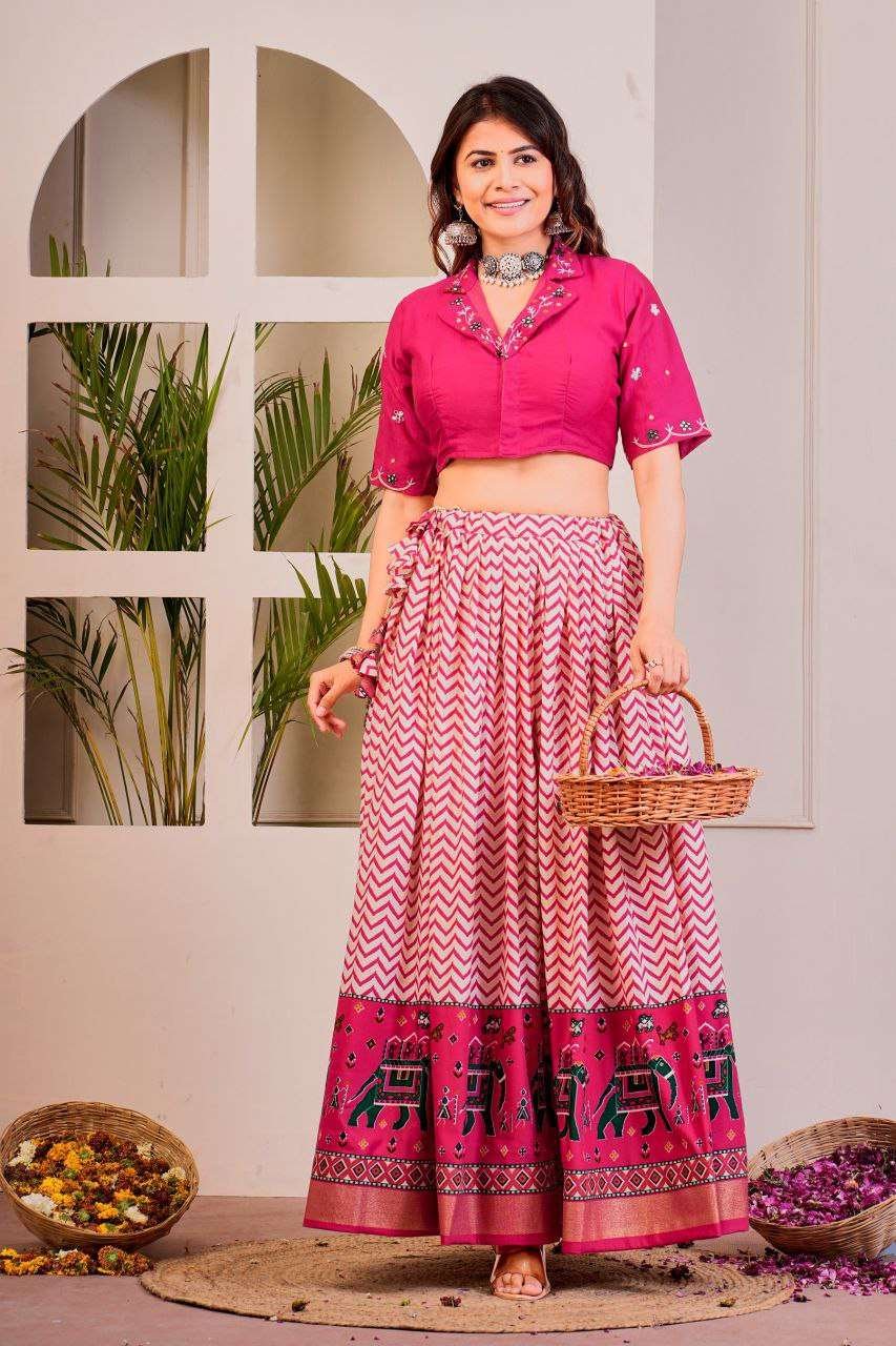 Women's Tussar Silk Patola Print Lehenga Choli Set with Foil Work - Image 26